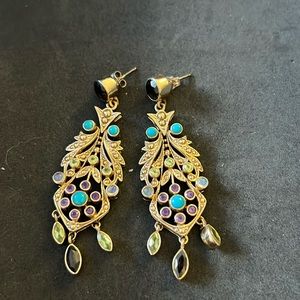 Nicky Butler -  Vintage gold plated multi gemstone dangle earrings.